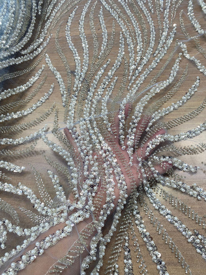 Broderie accesorizată cu paiete si mărgele argintii, Gri, Model AVA