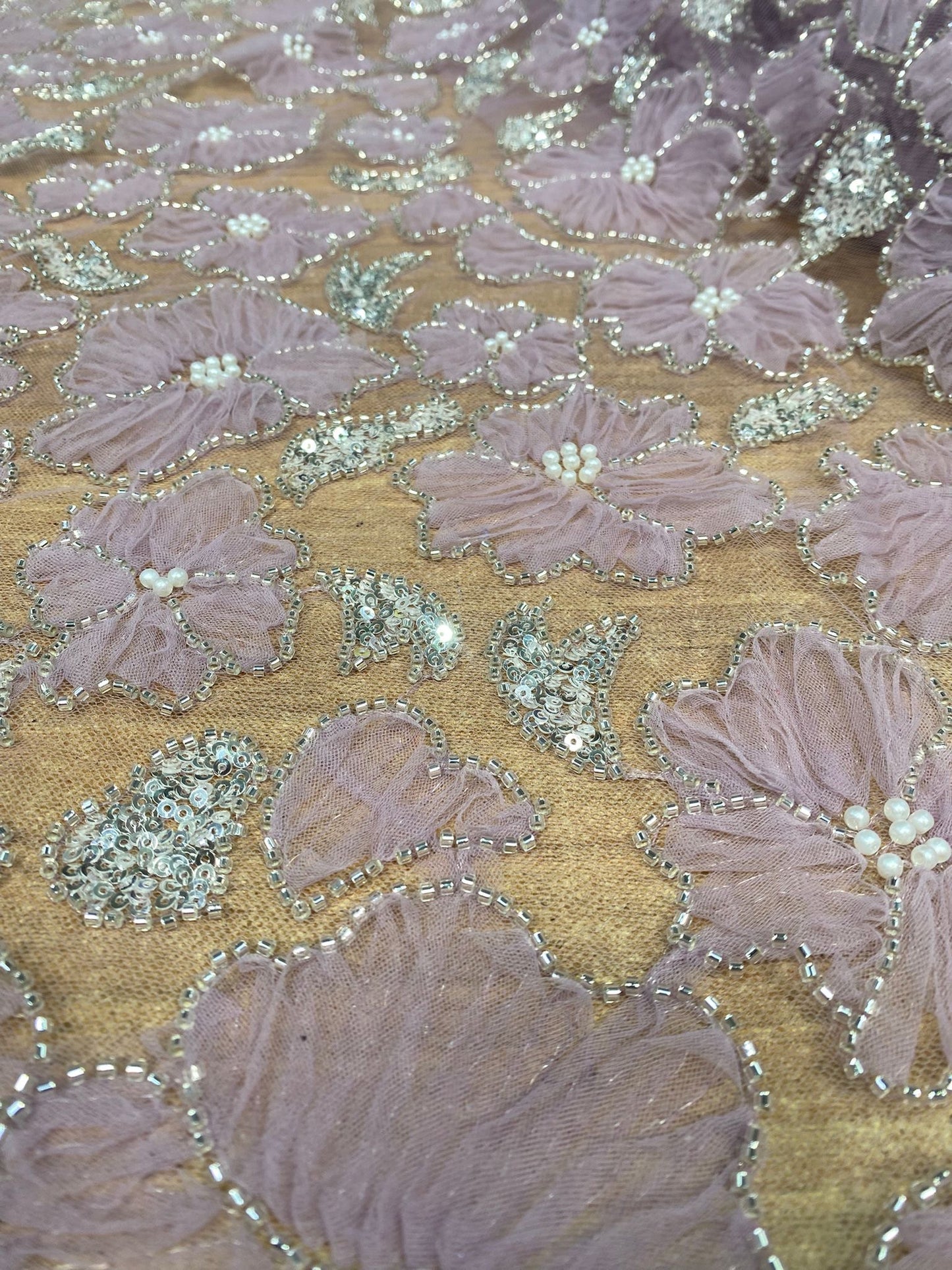 Broderie accesorizata cu paiete si margele, Mov, Model Floral SMT
