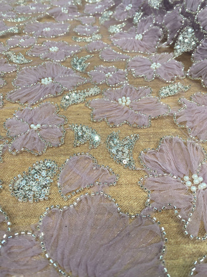 Broderie accesorizata cu paiete si margele, Mov, Model Floral SMT