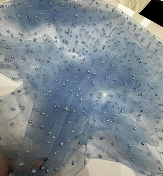 Tulle accesorizat, plin cu perle, Baby-Blue