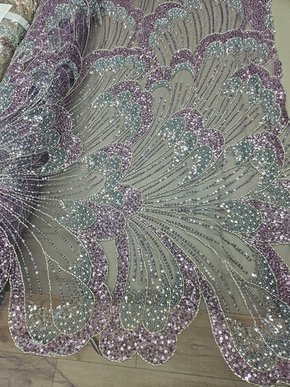 Broderie accesorizata cu margele, paiete si margele tubulare , Mov Lila -MODEL Butterfly