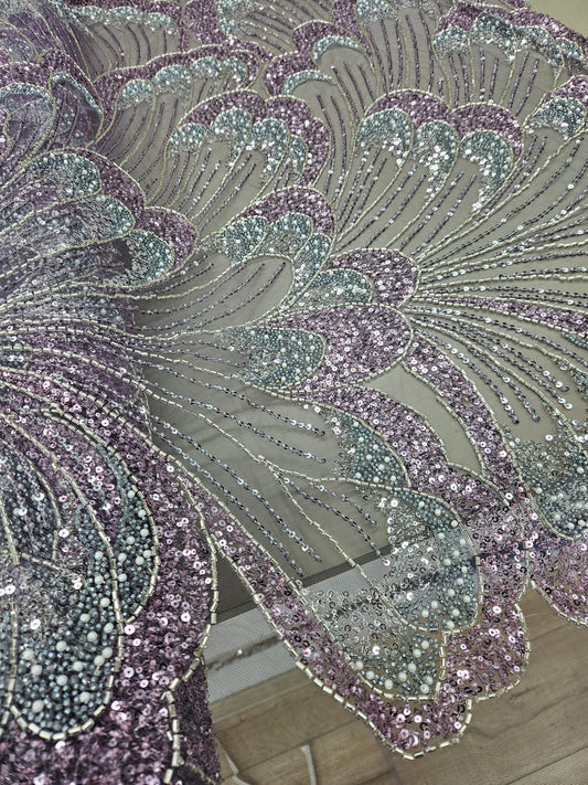 Broderie accesorizata cu margele, paiete si margele tubulare , Mov Lila -MODEL Butterfly