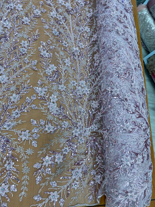 Broderie accesorizata cu paiete si margele , Roz Pudra - MODEL BIA