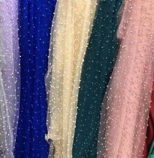 Tulle accesorizat, plin cu perle, Albastru-royal