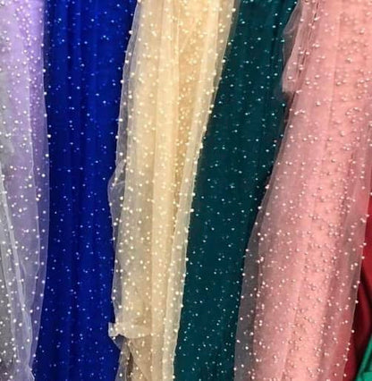 Tulle accesorizat, plin cu perle, Albastru-royal