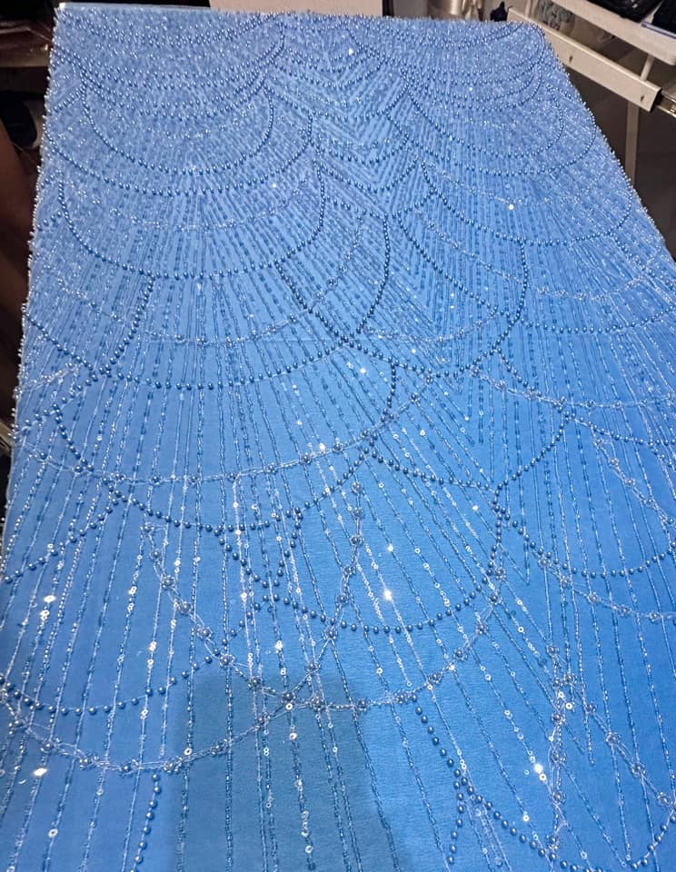 Broderie Premium accesorizata cu paiete si margele, Blue / MODEL DALIA