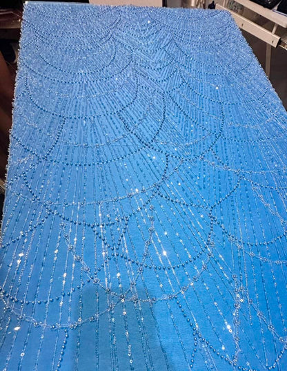 Broderie Premium accesorizata cu paiete si margele, Blue / MODEL DALIA