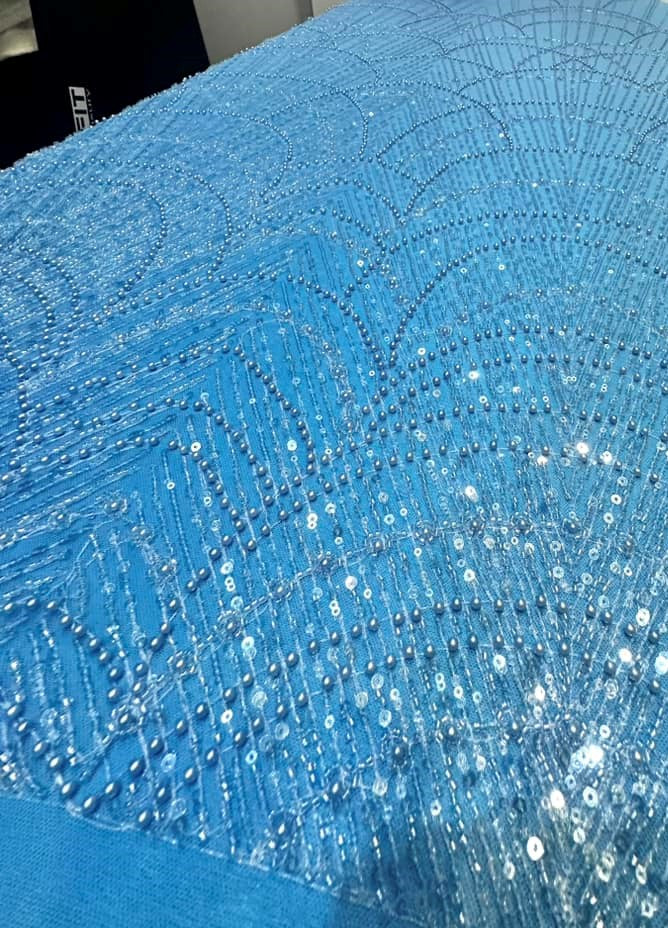Broderie Premium accesorizata cu paiete si margele, Blue / MODEL DALIA