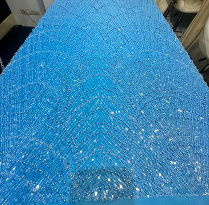 Broderie Premium accesorizata cu paiete si margele, Blue / MODEL DALIA