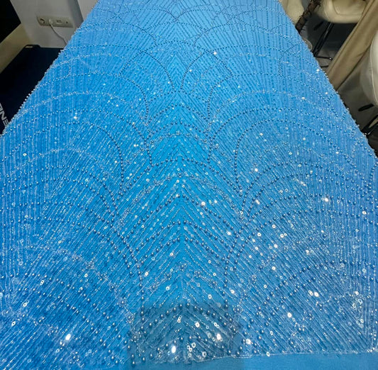 Broderie Premium accesorizata cu paiete si margele, Blue / MODEL DALIA