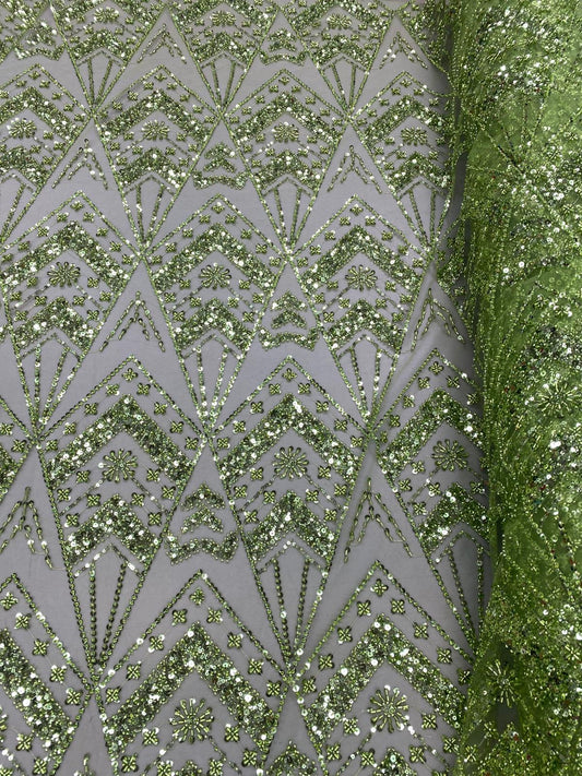 Broderie accesorizata cu paiete si margele, Verde Fistic - Model CICY