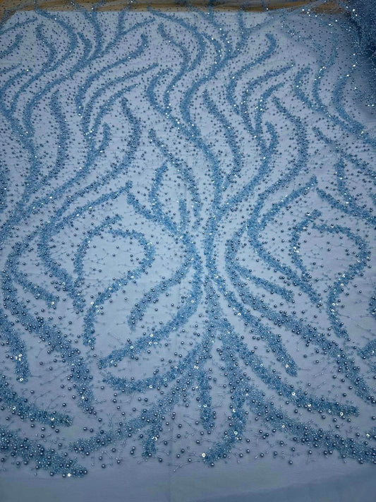 Broderie accesorizata cu paiete si margele , Blue - MODEL ELLA