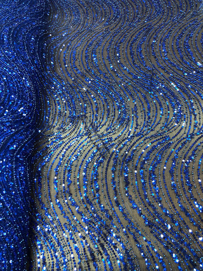 Broderie accesorizata cu paiete si margele, Albastru-royal / MODEL EMY