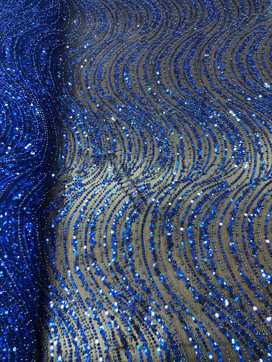 Broderie accesorizata cu paiete si margele, Albastru-royal / MODEL EMY