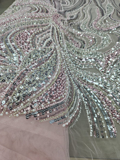 Broderie accesorizata cu margele, paiete si margele tubulare , Roz -MODEL ERIKA