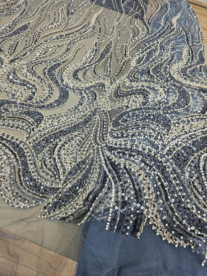 Broderie accesorizata cu margele, paiete si margele tubulare , Bluemarin -MODEL ERIKA