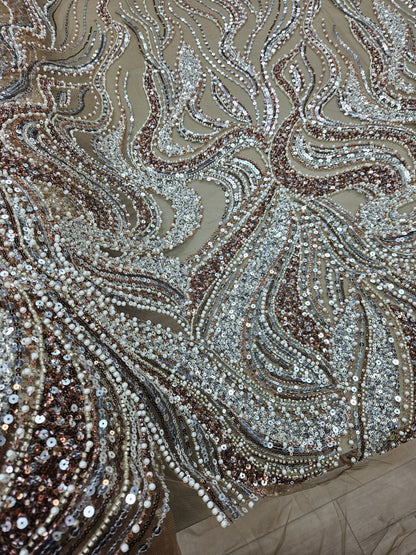 Broderie accesorizata cu margele, paiete si margele tubulare , Maro -MODEL ERIKA