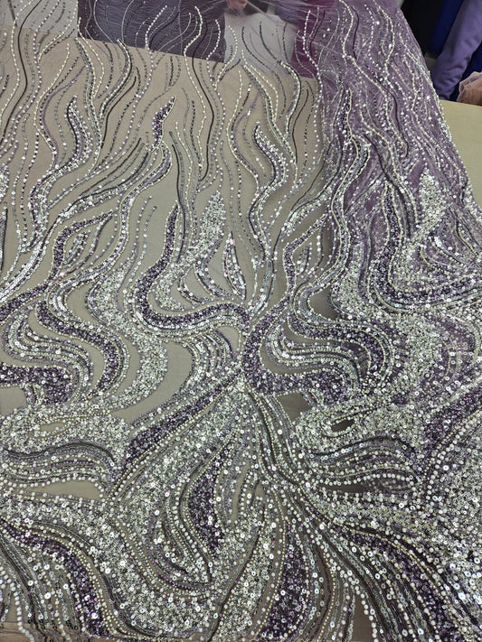 Broderie accesorizata cu margele, paiete si margele tubulare , Mov -MODEL ERIKA