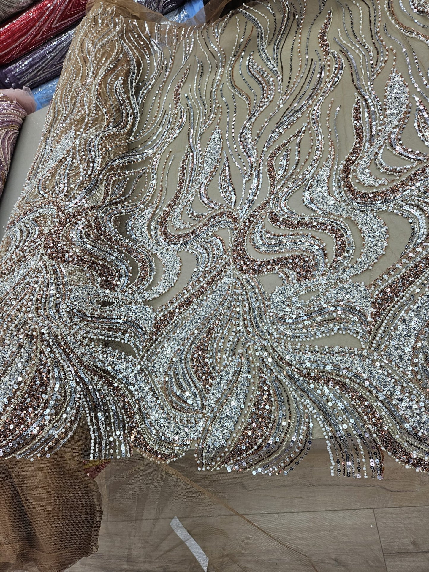 Broderie accesorizata cu margele, paiete si margele tubulare , Maro -MODEL ERIKA