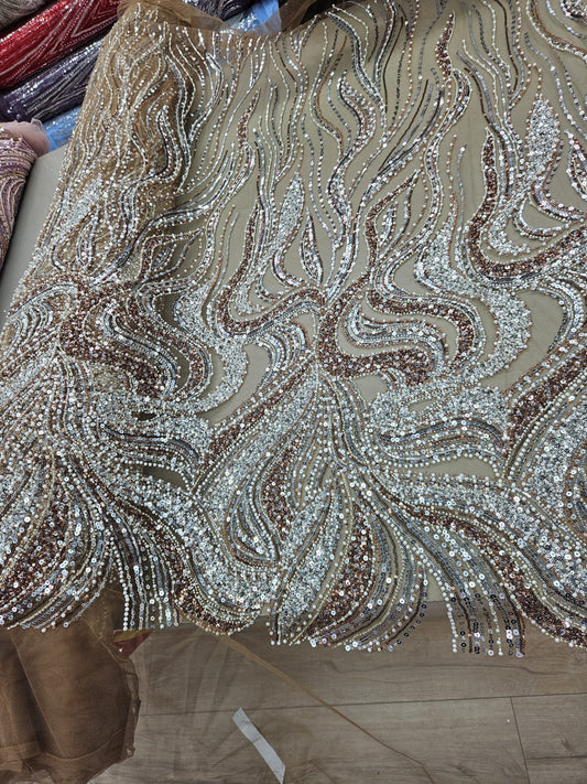 Broderie accesorizata cu margele, paiete si margele tubulare , Maro -MODEL ERIKA