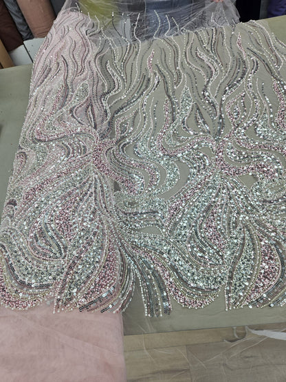 Broderie accesorizata cu margele, paiete si margele tubulare , Roz -MODEL ERIKA