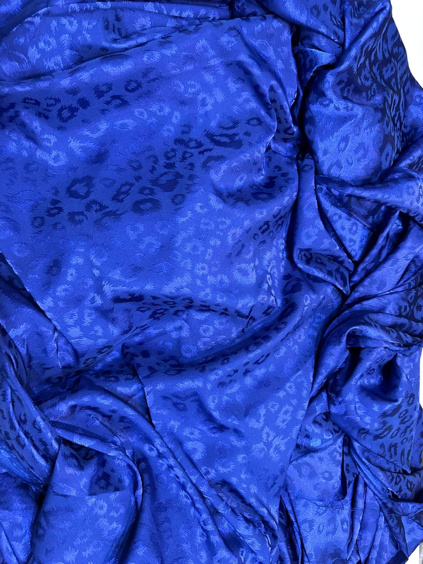 Satin Jacquard , Albastru Royal, Model Leopard