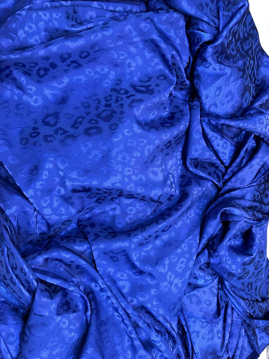 Satin Jacquard , Albastru Royal, Model Leopard