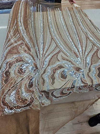Broderie accesorizata cu margele, paiete si margele tubulare , Maro - MODEL TASHA