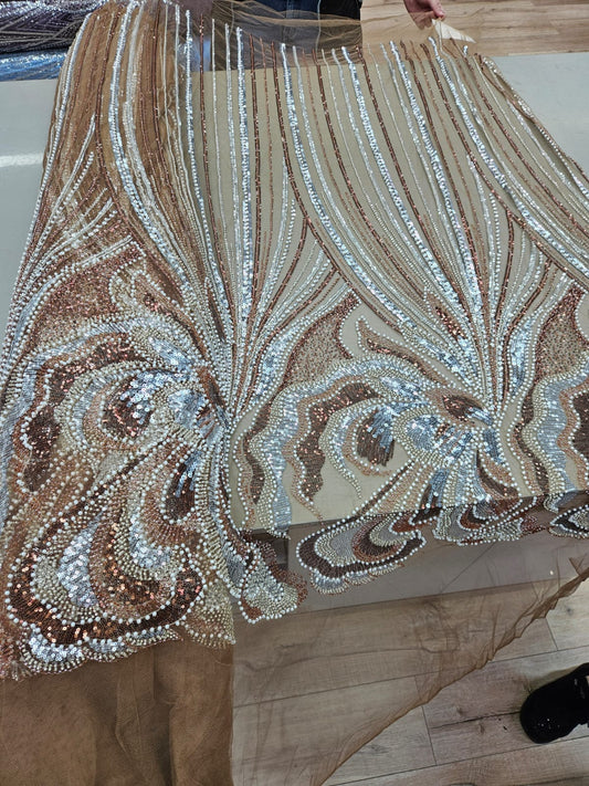 Broderie accesorizata cu margele, paiete si margele tubulare , Maro - MODEL TASHA