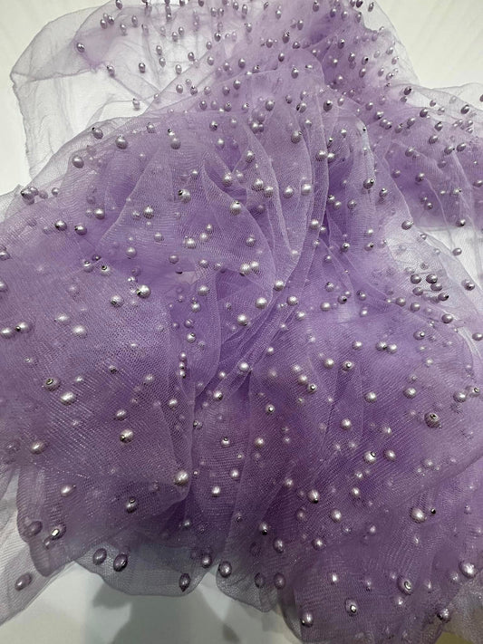 Tulle accesorizat , plin cu perle , Mov Lila
