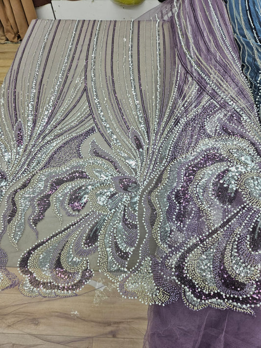 Broderie accesorizata cu margele, paiete si margele tubulare , Mov - MODEL TASHA