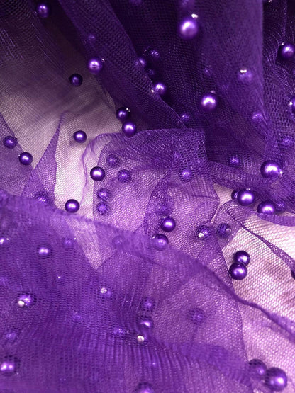 Tulle accesorizat, plin cu perle , Mov