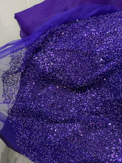 Tulle accesorizat cu paiete si margele mici , Mov - MODEL SMALL