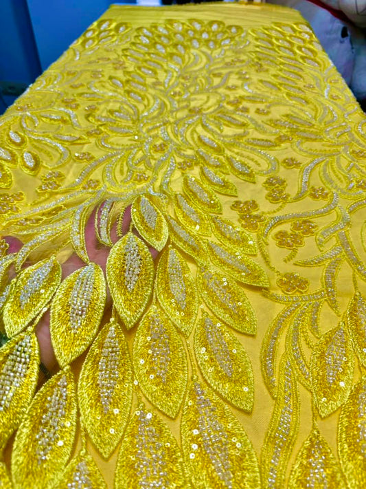 Broderie accesorizata cu paiete si margele , Galben - MODEL ANGEL LEAVES - COLORFUL