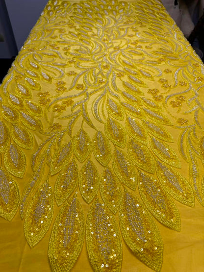 Broderie accesorizata cu paiete si margele , Galben - MODEL ANGEL LEAVES - COLORFUL