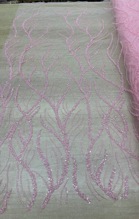 Broderie accesorizata cu paiete si margele, Roz - MODEL BEAUTY