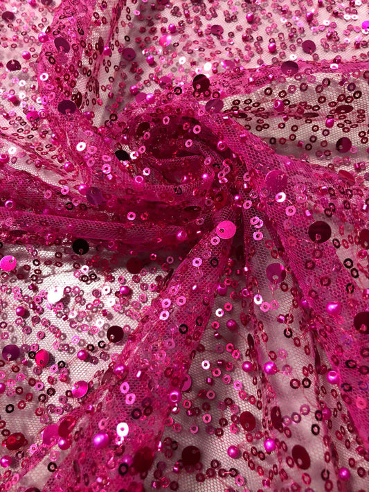 Tulle accesorizat cu paiete si margele, Roz Ciclam / MODEL BIG