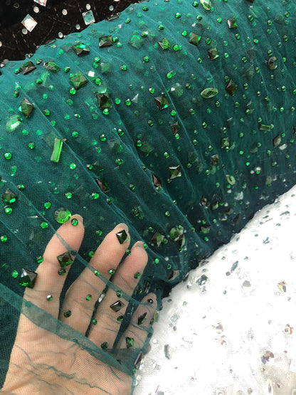 Tulle accesorizat cu pietre si cristale , Verde - MODEL SEDA