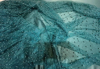 Tulle accesorizat, plin cu perle, Verde-inchis