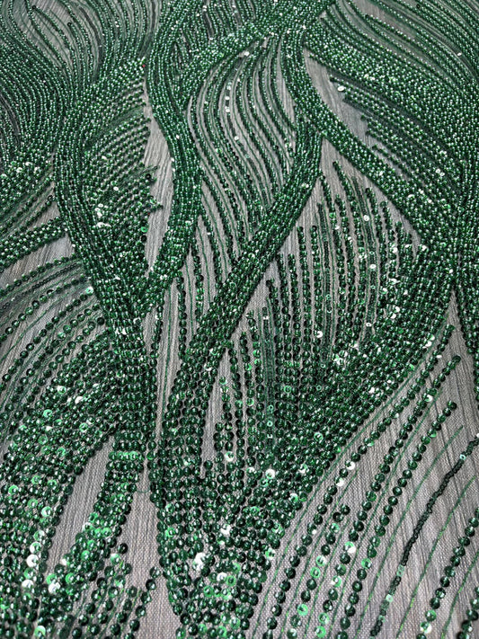 Broderie accesorizata cu paiete si margele, Verde , MODEL AYDIN - CUPON DISPONIBIL 1,30 M