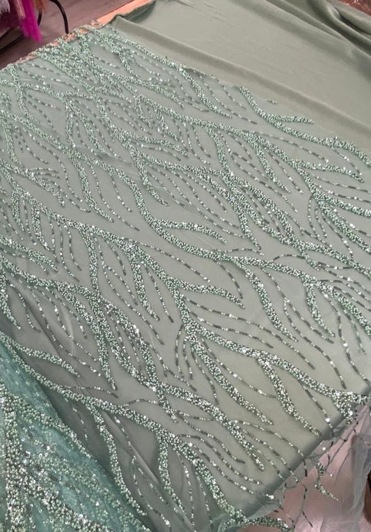 Broderie accesorizata cu paiete si margele, Verde Mint - MODEL BEAUTY