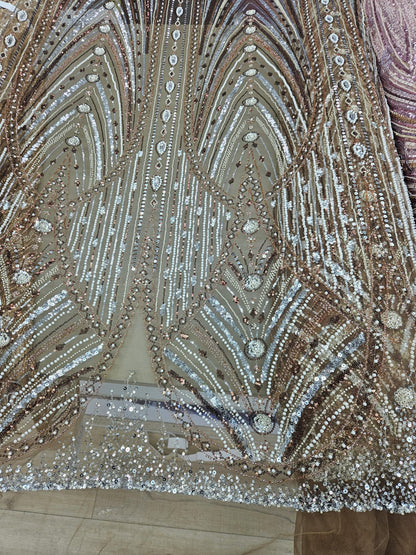 Broderie accesorizata cu margele, paiete si margele tubulare , Maro -MODEL YOYO