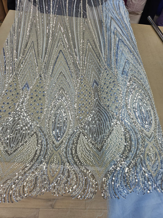 Broderie accesorizata cu margele, paiete si margele tubulare ,Blue -MODEL YOYO