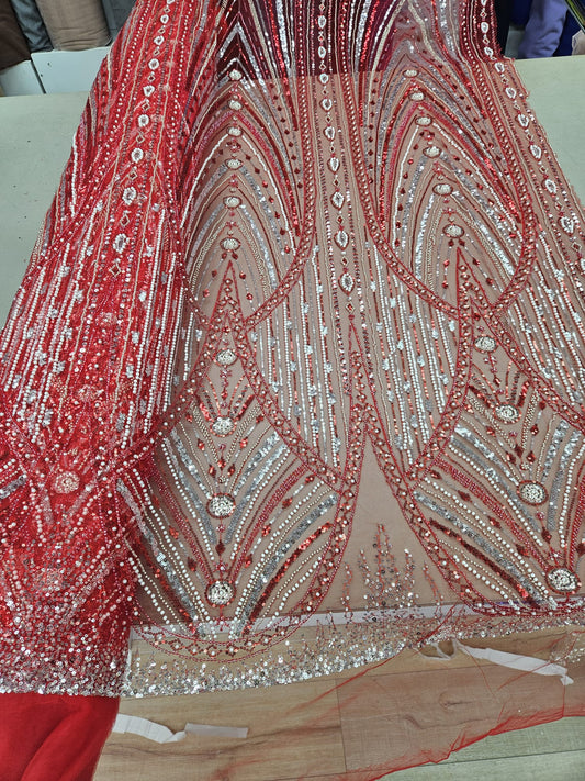 Broderie accesorizata cu margele, paiete si margele tubulare , Rosu -MODEL YOYO